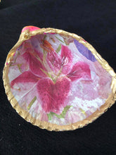 Load image into Gallery viewer, Tiger Lily Decoupage trinket tray Shell Art sold