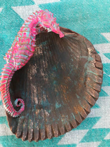 Pink Sea Horse trinket tray Shell Art