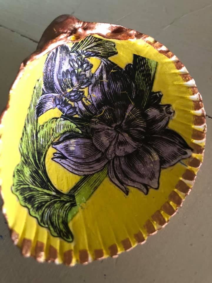Purple  Flower trinket tray Shell Art sold