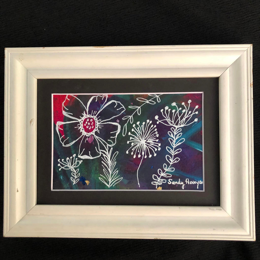 Orginal Art white doodle flowers sold